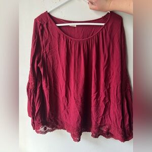Women's Hollister Burgundy Lace Trim Top